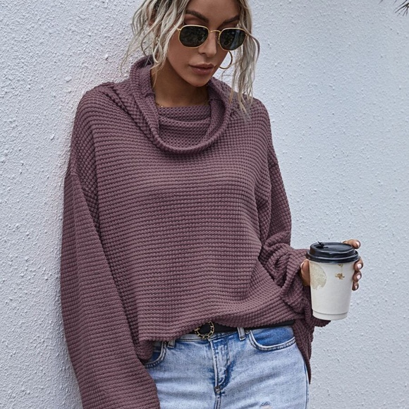 Black Oversized cowl neck wide long sleeve top - Picture 4 of 15